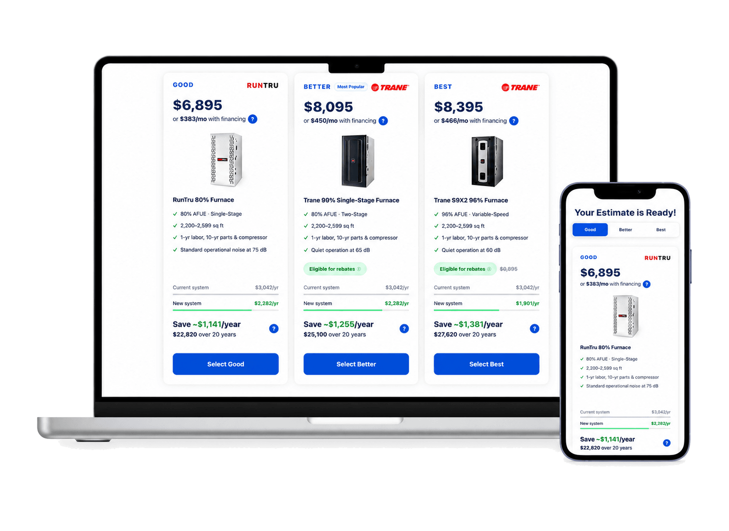 Side-by-side pricing for new heat pump, furnace, and AC systems from Firefly Heating & Air Conditioning.
