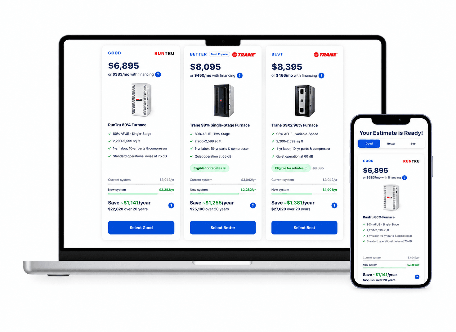 Instant quote options shown on laptop and phone screens.