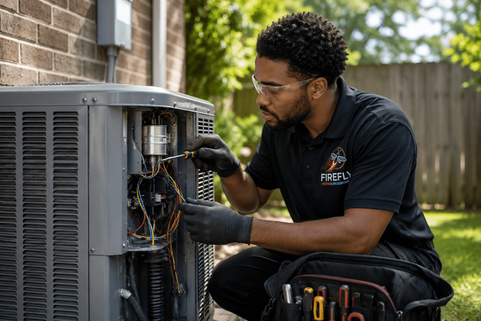Firefly technician working on HVAC equipment.